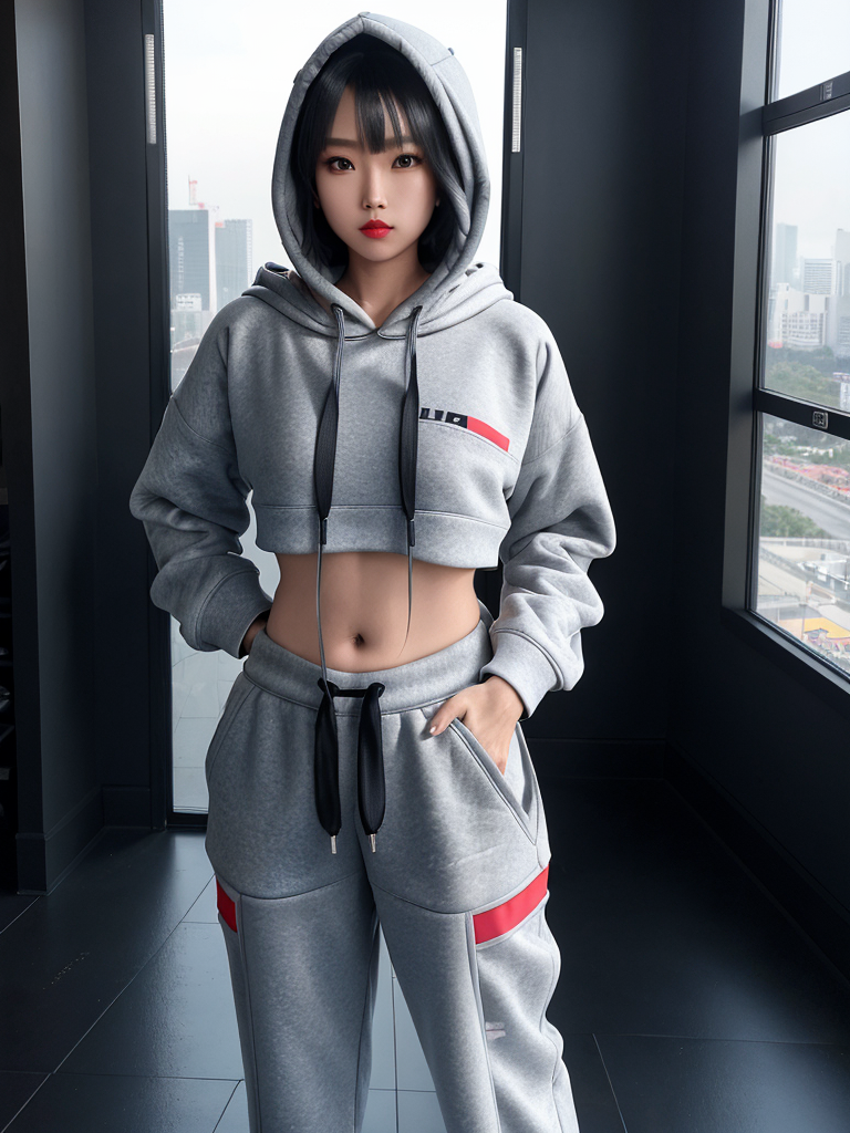 Level4 prompt: 1 girl, beautiful Korean girl, (Cute Loose Bob hair), (wearing a cropped hoodie,...