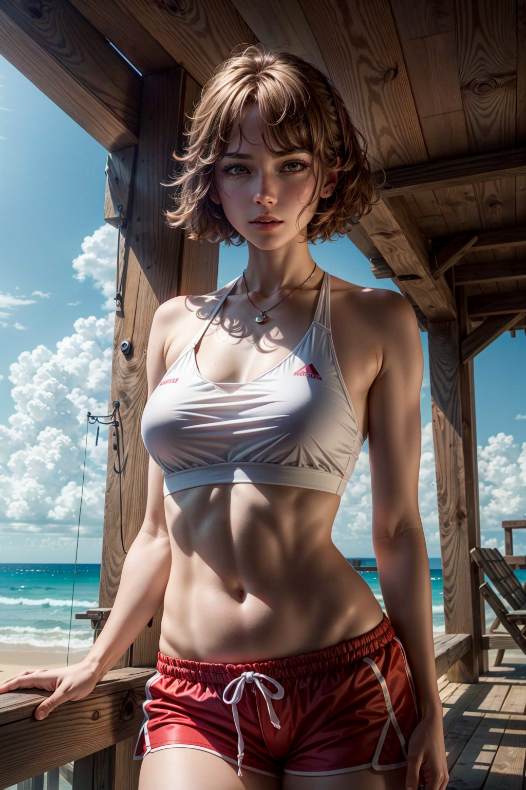 UnstableInkDream prompt: 1girl, (full body), (action shot), (dynamic pose), (a girl as a lifeguard wearin...