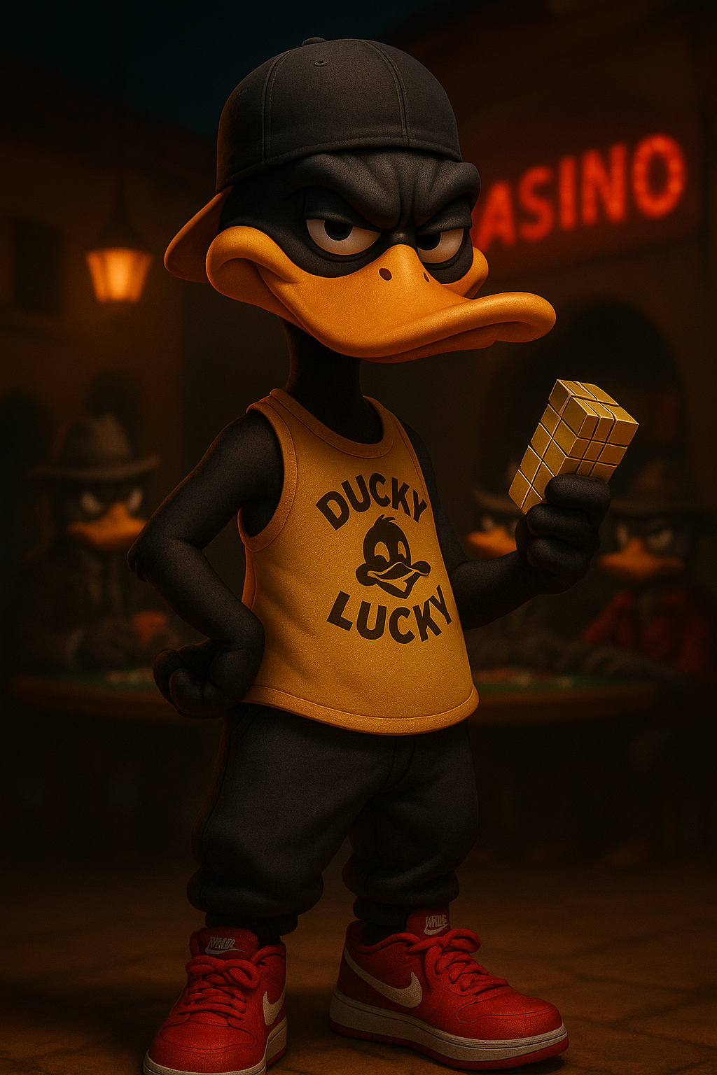 ChatGPT Image prompt: Stylized 3D portrait in iPhone 16 Pro format (9:16) of a character [pato lucas]....