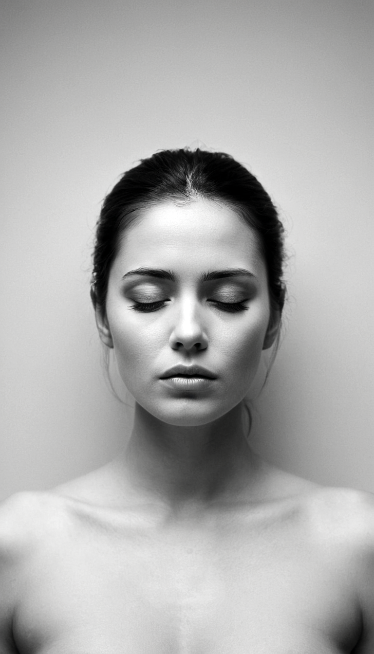 Stable Diffusion prompt: black and white photography, fashion editorial, portrait of a dark shorthaired b...