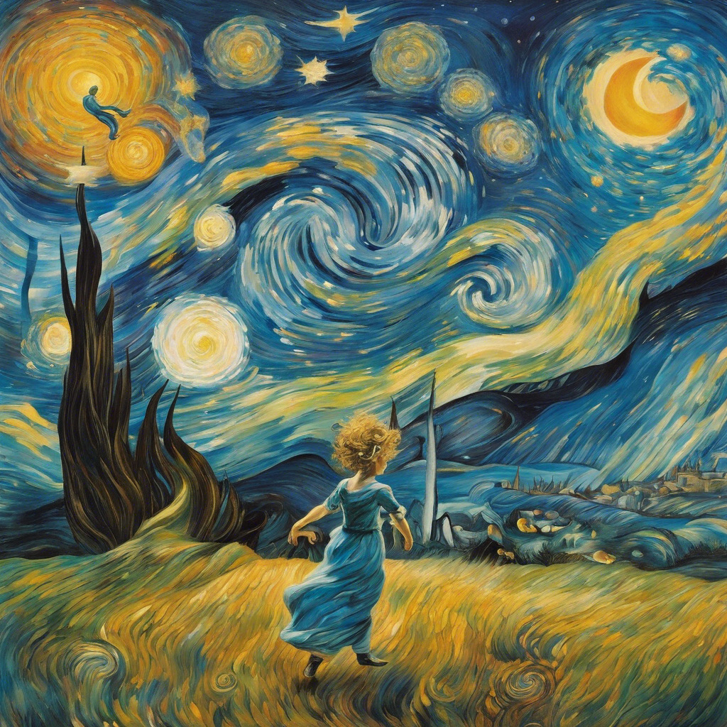 Stable Diffusion prompt: high quality, highly detailed, Imagine a dreamlike scene blending the swirling c...