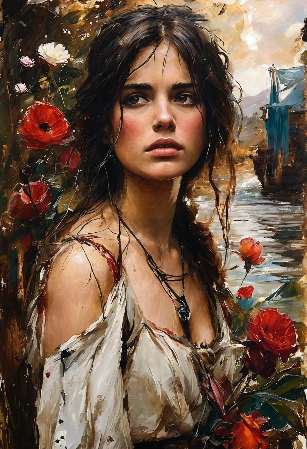 Juggernaut XL prompt: Drawing from the style of John William Waterhouse, a vivid self-portrait of a be...
