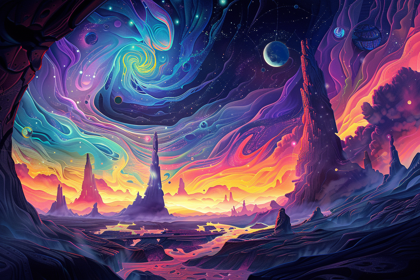 Midjourney prompt: Generate an image of a breathtaking science fiction landscape that stretches bey...