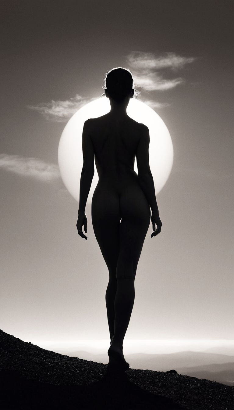 Stable Diffusion prompt: black and white photography, fashion editorial, a figure of beautiful woman silh...