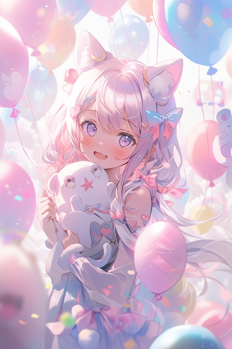 Midjourney prompt: Candid Shot, a cute anime mascot dissolving into adorable, pastel hues, blending...