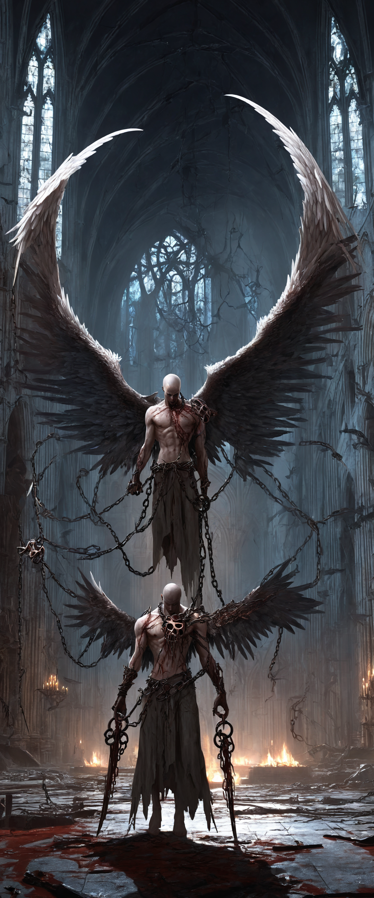 Stable Diffusion prompt: Horror-themed video game concept art of an angel infected with an eldritch paras...