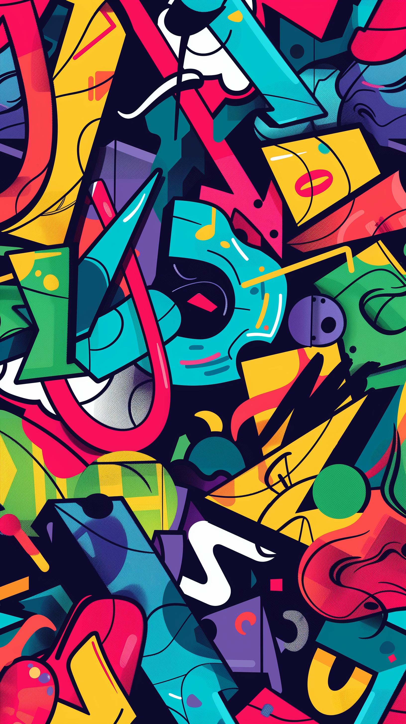Midjourney prompt: pattern illustration, inspired by graffiti art, bold, saturated colors with a to...