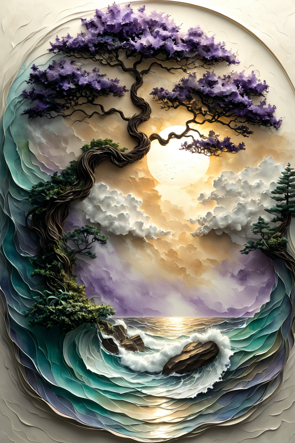 ZavyChromaXL prompt: Arttrttrt A serene watercolor painting captures the serene beauty of a vast sky ...