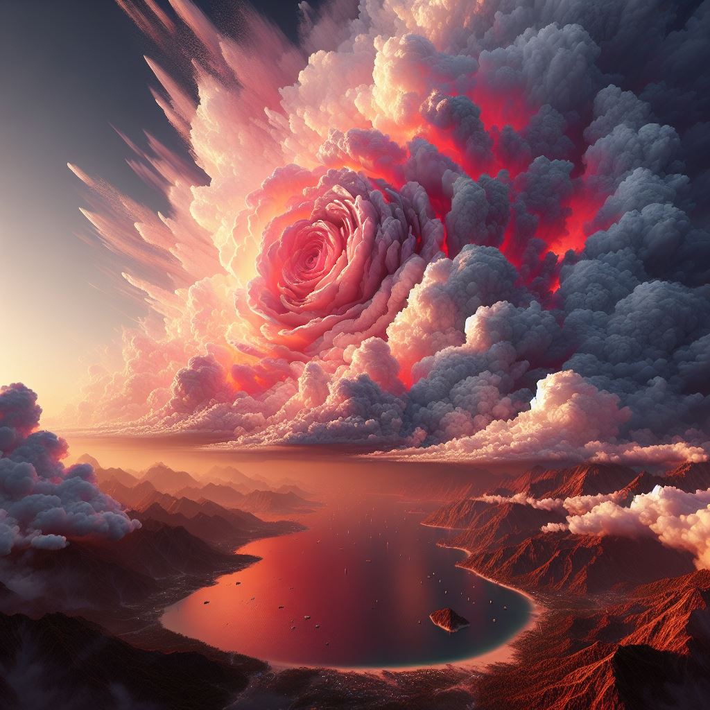 DALL·E prompt: The sky split , and it became a rose like paint . hyper-realistic 3D image using...
