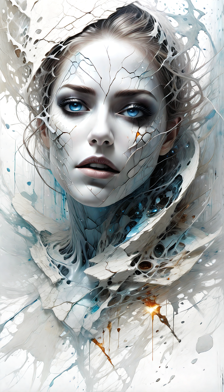 Juggernaut XL prompt: A digital painting of a woman with blue eyes and blonde hair, her head slightly ...