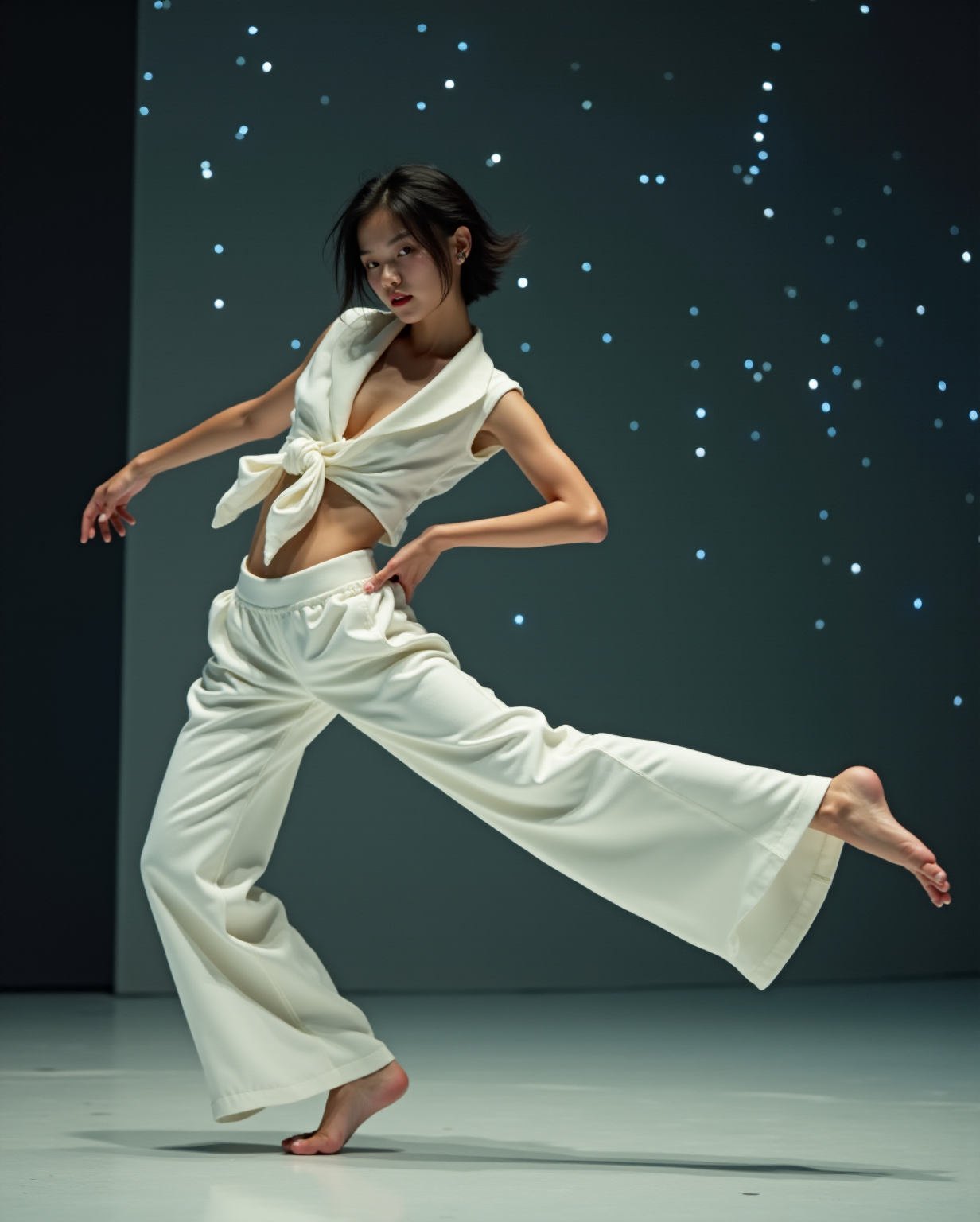 FLUX prompt: photo of a slim, small breast, flat chest, abs, young asian female supermodel, w...