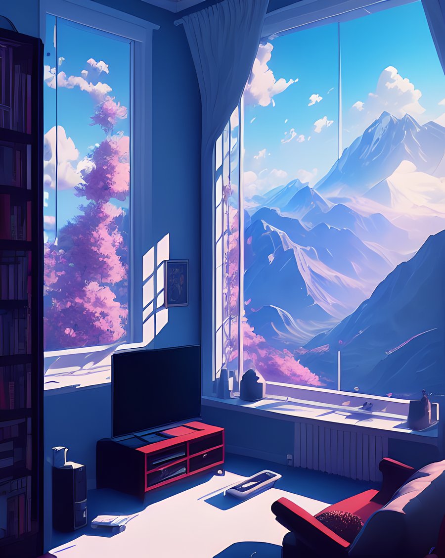 DreamShaper prompt: hestyle room, beautiful gaming room, windows, cinematic lighting, evening time