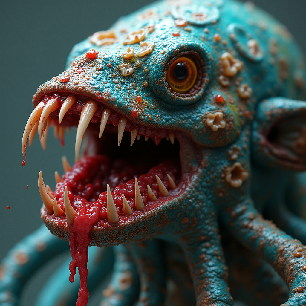 FLUX prompt: teeth, brains, sploodge, goober, inverted neon rainbow drip paint, trending on a...