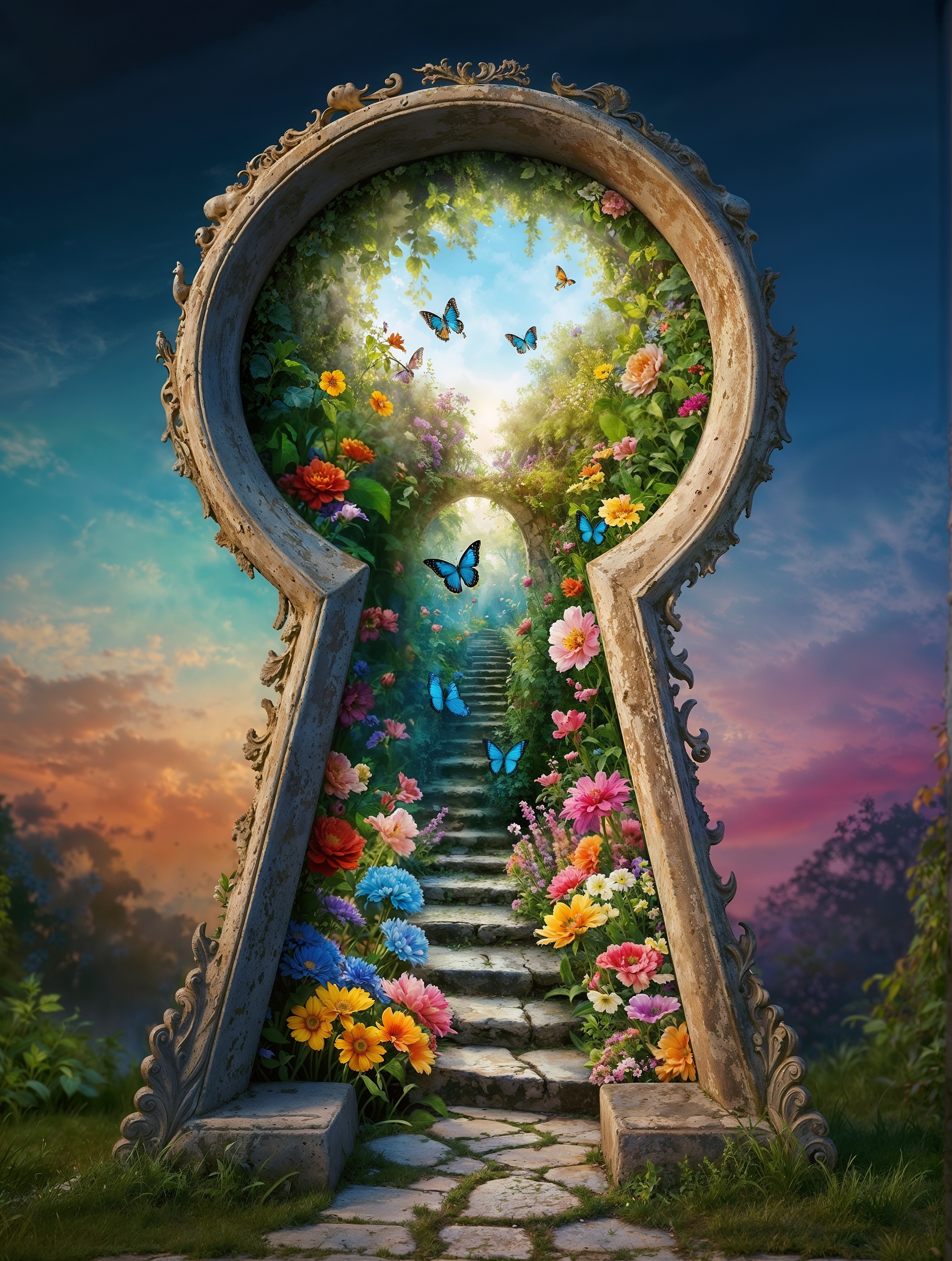 SD XL prompt: A mesmerizing artwork that seamlessly combines the mystique of a detailed keyhol...