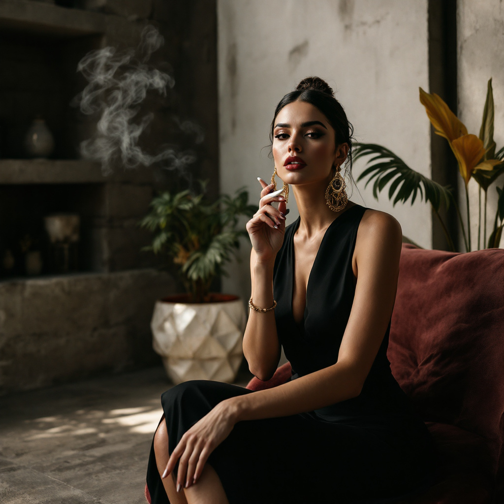 FLUX prompt: A high-resolution editorial-style photo capturing a fierce, elegant woman with a...