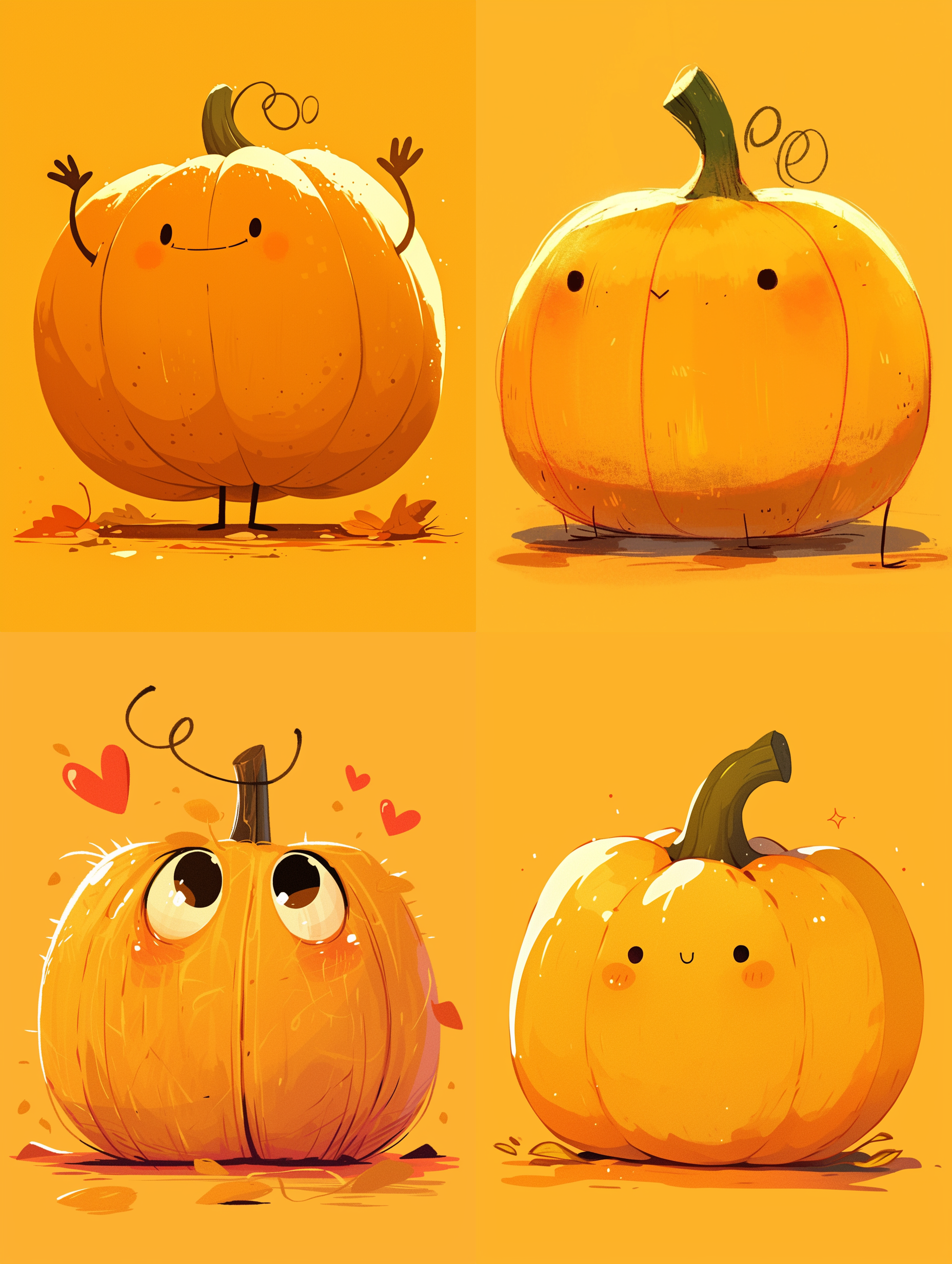 Midjourney prompt: A cute cartoon pumpkin, full body, yellow background, Keith Haring style doodle,...