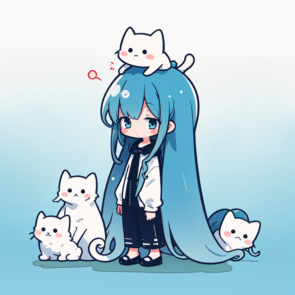 Stable Diffusion prompt: best quality,Teal theme,outline, (chibi:1.2),(absurdly long hair,gradient hair:1...