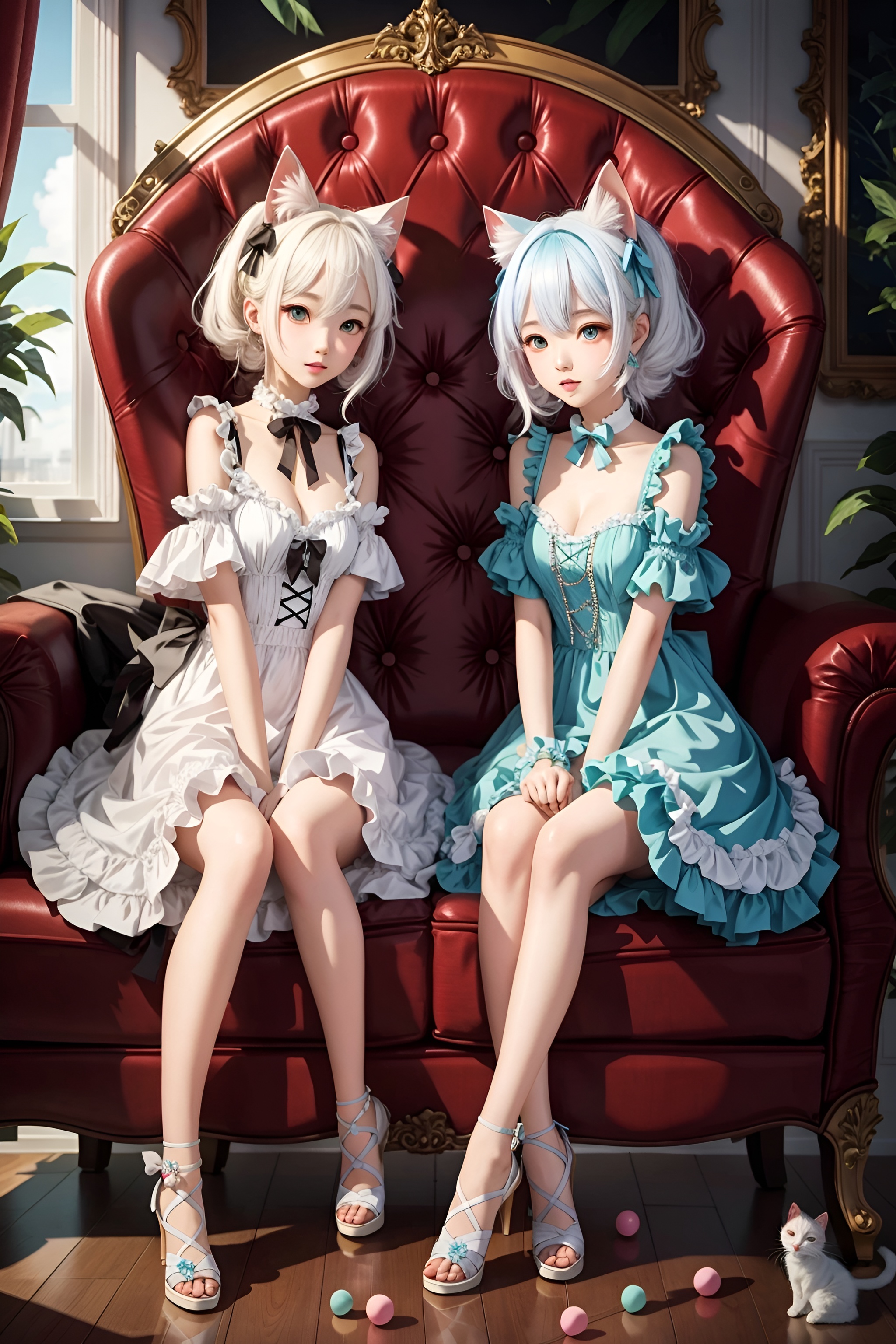 DreamShaper prompt: two fluffy kittens sitting next to each other, a pastel, by Christen Kobke, feat...