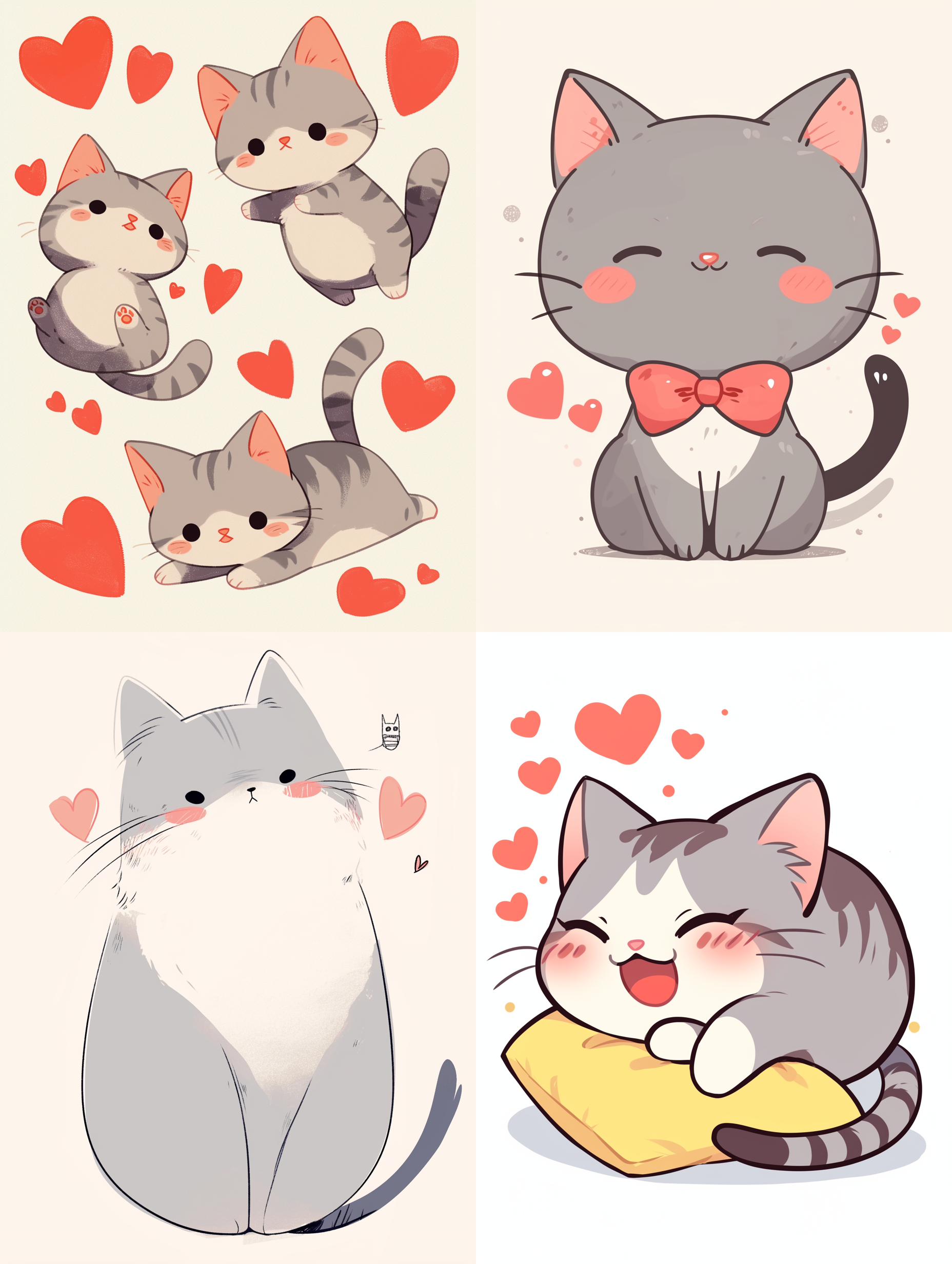 Midjourney prompt: grey cat and heartfelt sticker, in the style of simple line drawings, animated g...