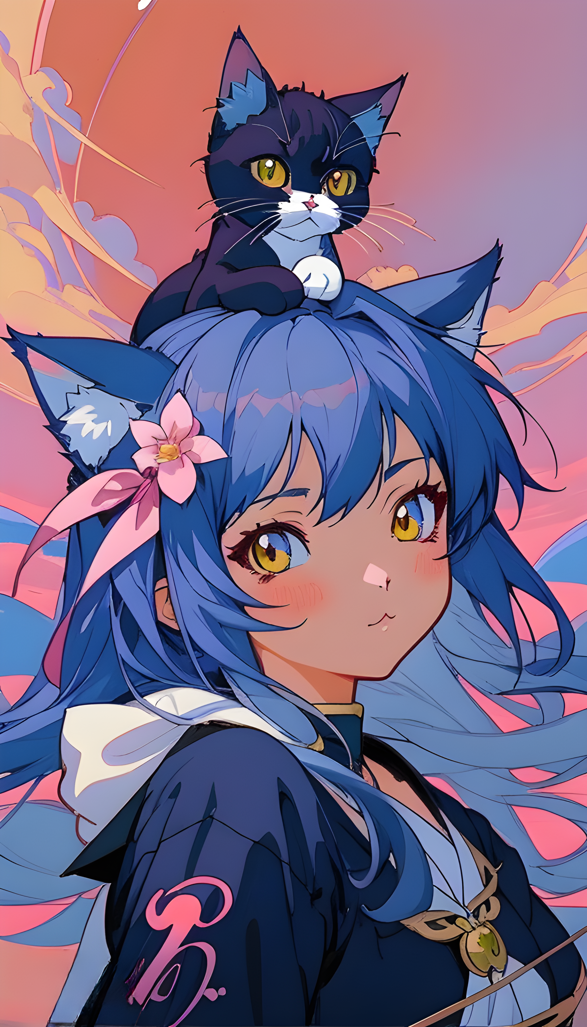 Counterfeit-V2.5 prompt: a close up of a person with a cat on their shoulder, beautiful anime catgirl, an...