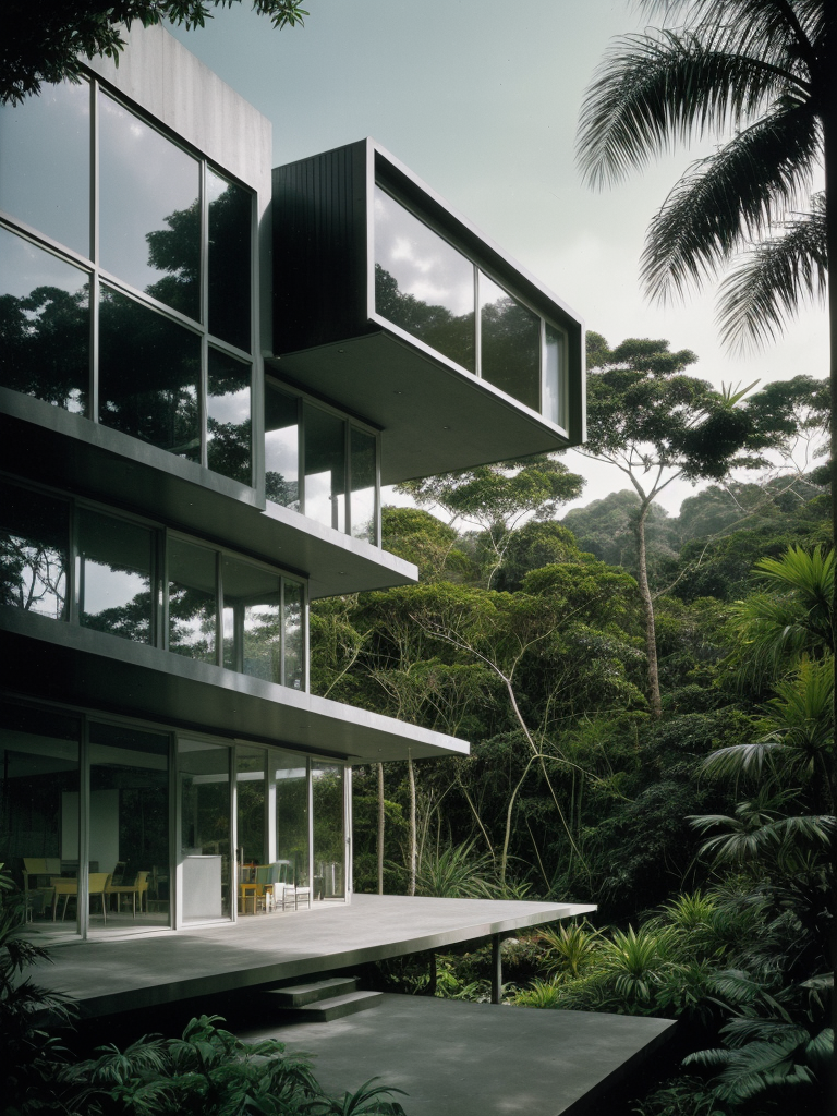 epiCRealism prompt: Hyper realistic eye level exterior photo of a futuristic style house overlooking...