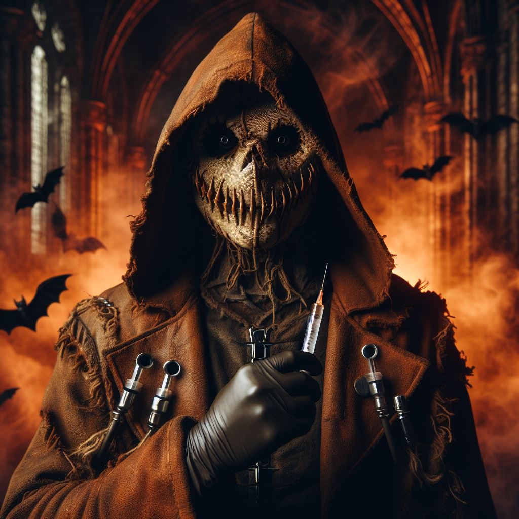 DALL·E prompt: panned out potrait of a realistic painting concept art style of an older Scarecr...