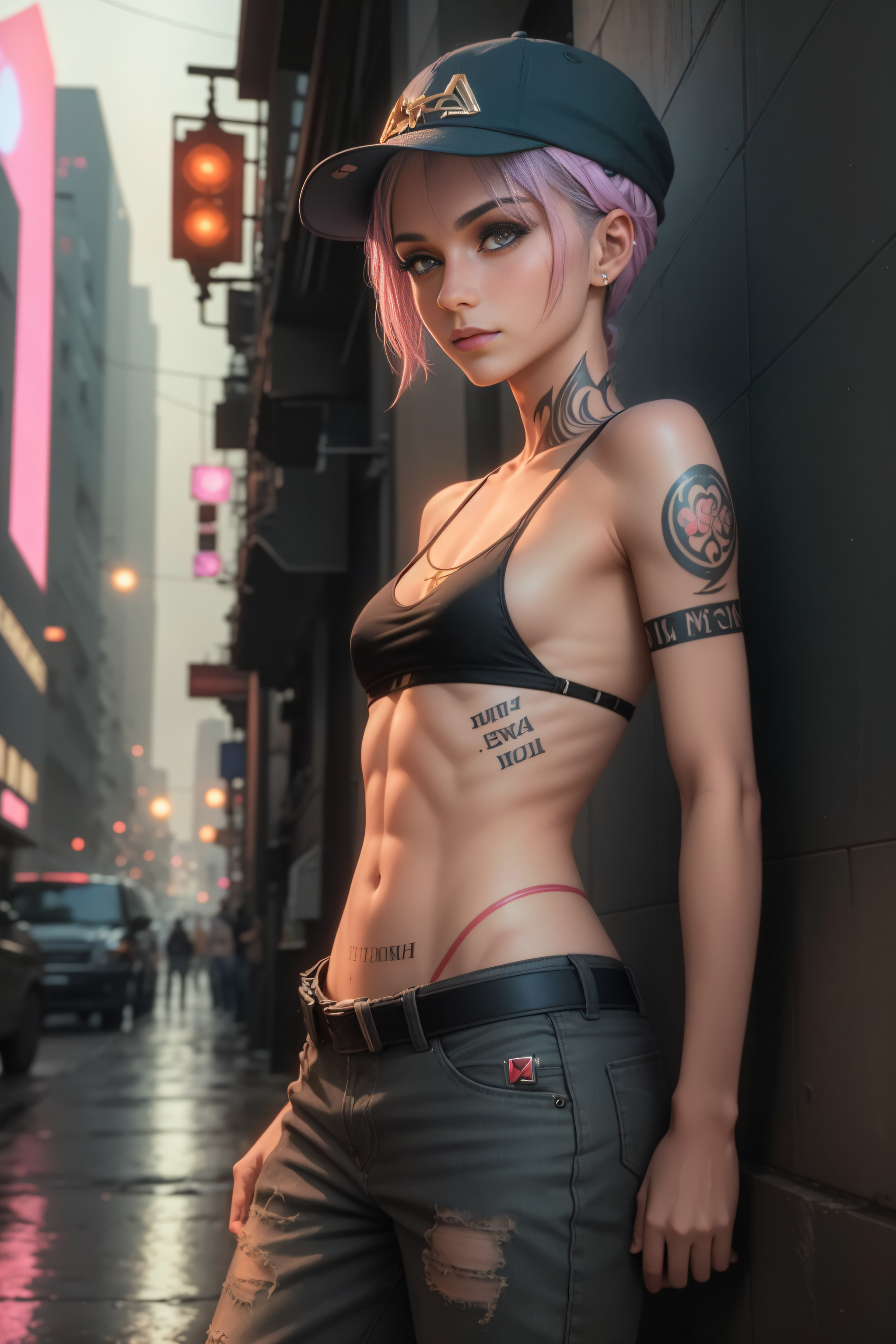 ReV Animated prompt: photograph, Young, very thin, fighter, tattooed, very beautiful, with deep-blue ...