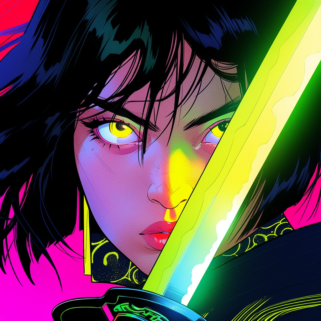 Midjourney prompt: The Cultural Revolution meets pop art, close up shot of a yellow eyes and black ...