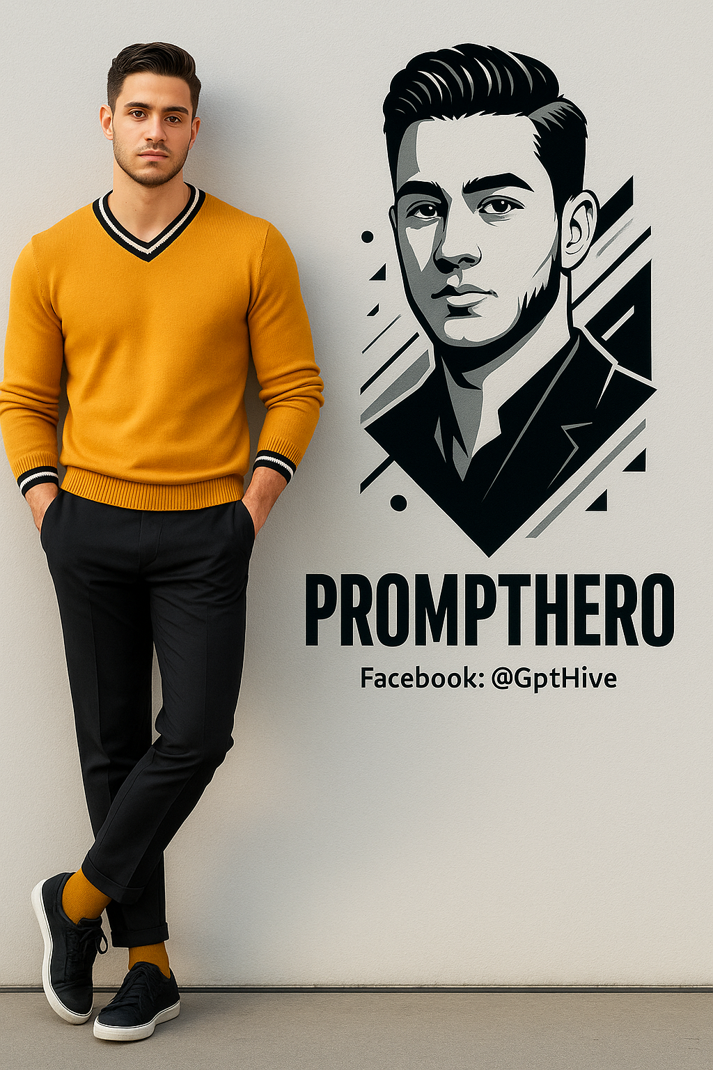 ChatGPT Image prompt: "Ultra-realistic 8K full-body portrait of a stylish young man leaning casually a...