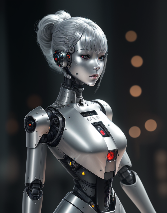 DreamShaper prompt: fking_scifi_v2, portrait of a guard robotic girl android, silver skin, robotic, ...