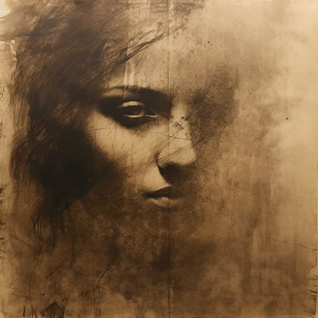Midjourney prompt: dry brush sepia ink texture on textured paper, centered, self-contained