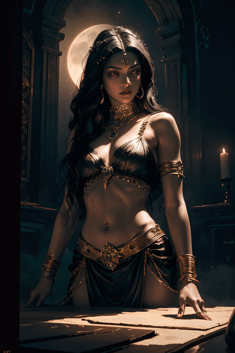 DreamShaper prompt: queen of the damned, night, moonlight, (((masterpiece:1 0))), (hyperrealism:1 5)...