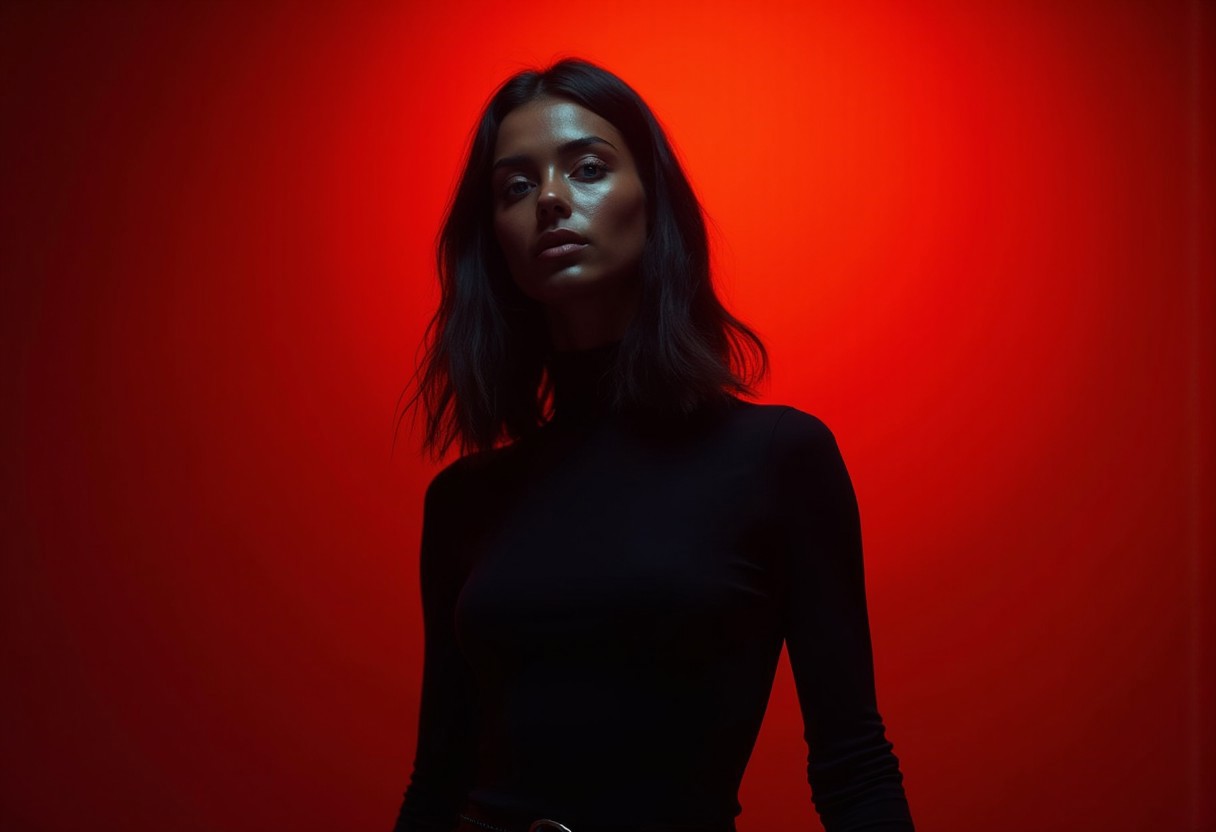 FLUX prompt: front shot, upper body, professional model, greek dark face features, different ...