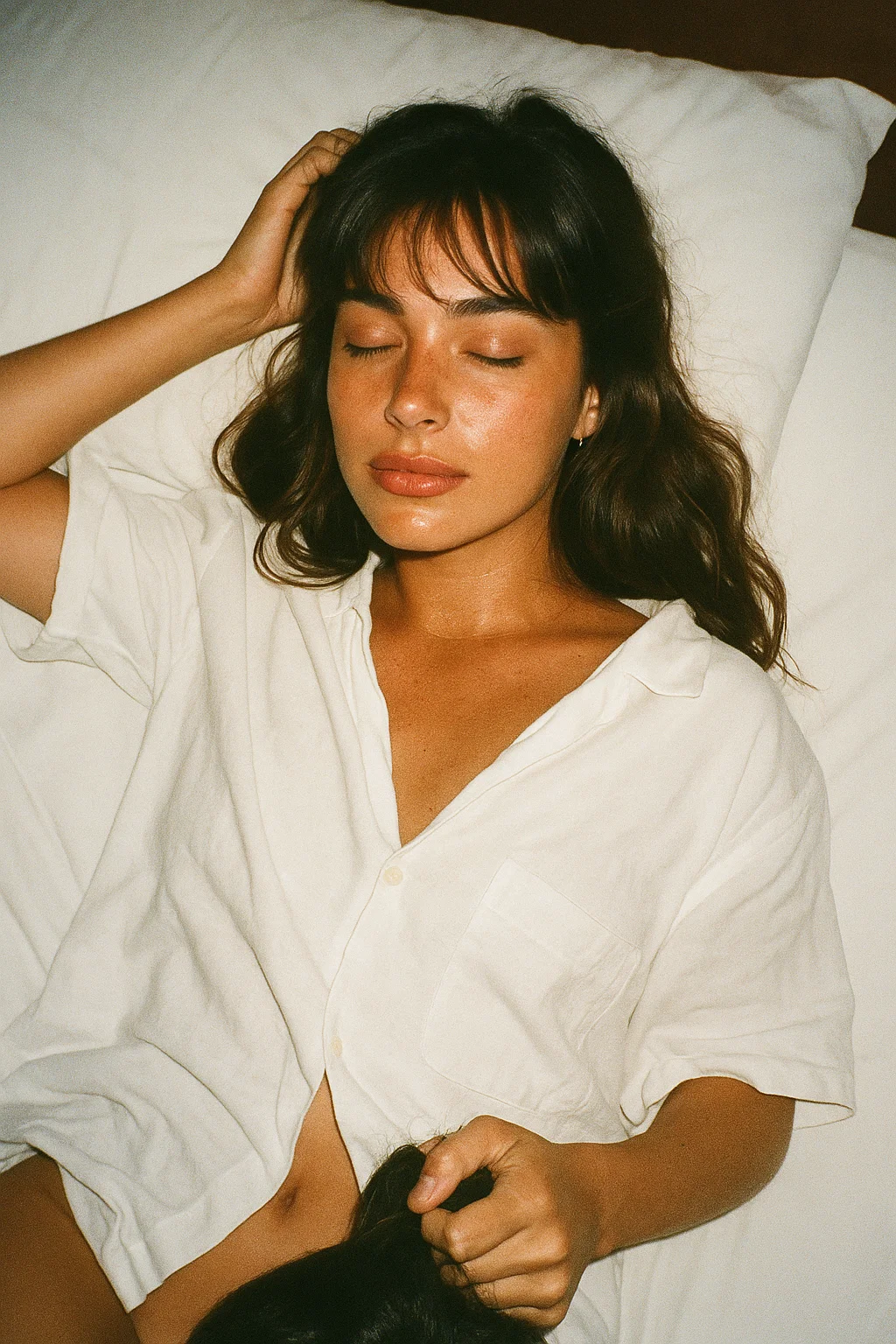 Sora prompt: .....Scene: Inside a modest motel room, on the bed amid rumpled white sheets. Sh...