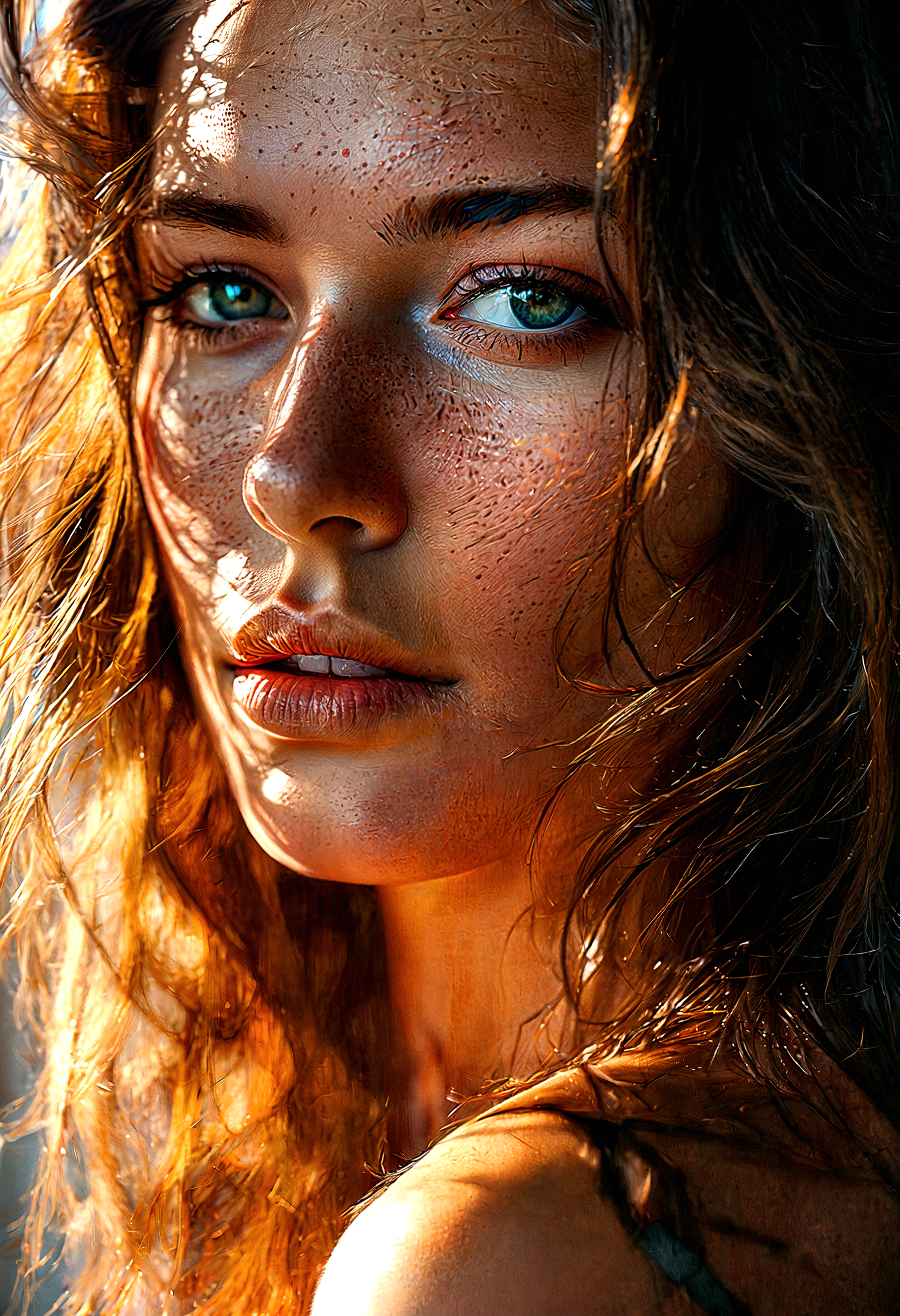 Juggernaut XL prompt: An HDR photograph captures a close-up portrait of a uniquely beautiful woman, sh...