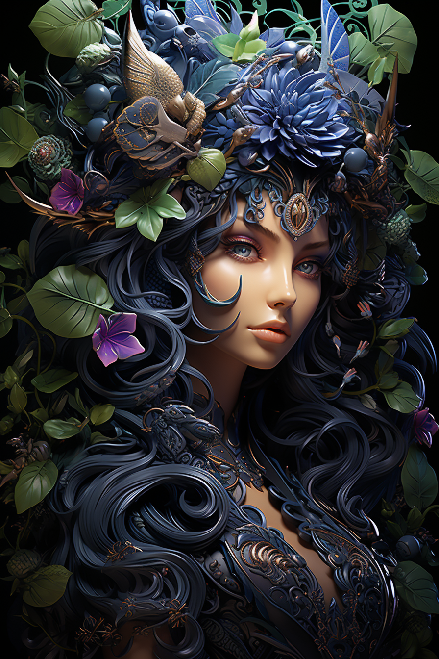 Midjourney prompt: An elusive fae with emerald eyes and gleaming lavender scales detailed with ench...