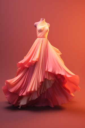 Midjourney prompt: Front view of a dress design, featuring a flowy skirt and ruffle sleeves at the ...