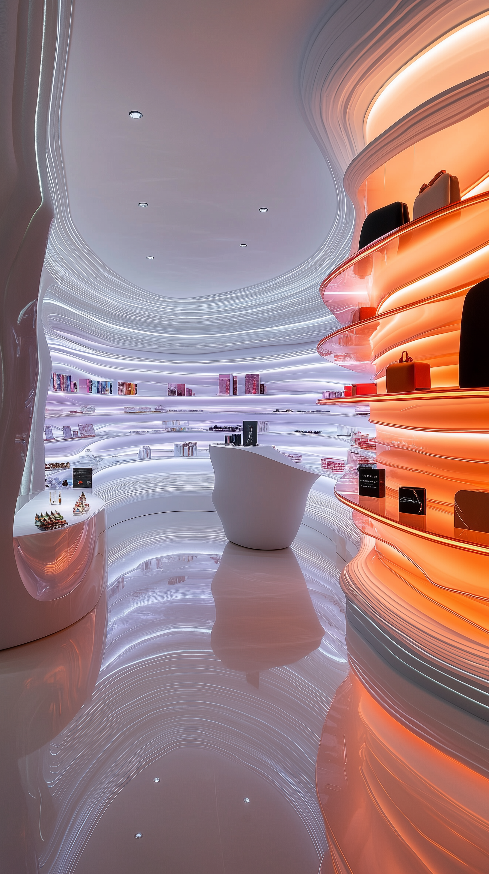 Midjourney prompt: photography, envision a futuristic retail gallery where functionality meets art,...