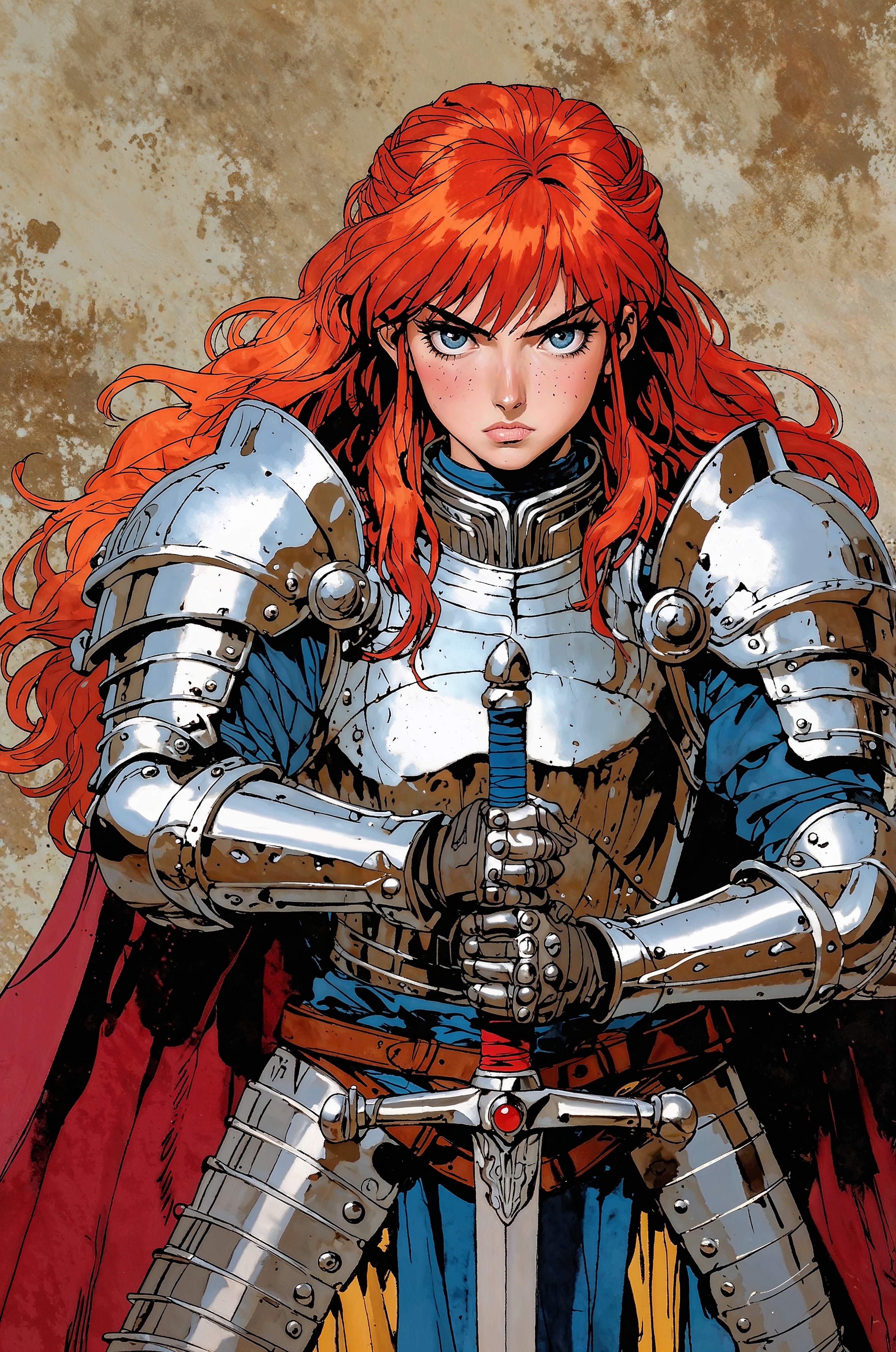 Stable Diffusion prompt: A striking, young and Beautiful warrior princess with stunning red hair and pier...