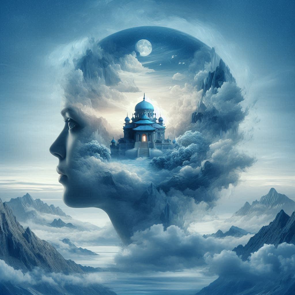 DALL·E prompt: A surrealistic representation of a person's profile, where their face and the su...