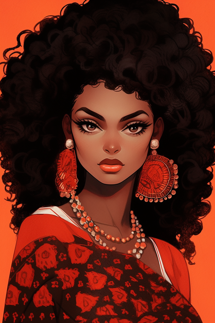Midjourney prompt: A vibrant and lively person, African-American Art style, with bold makeup, abstr...