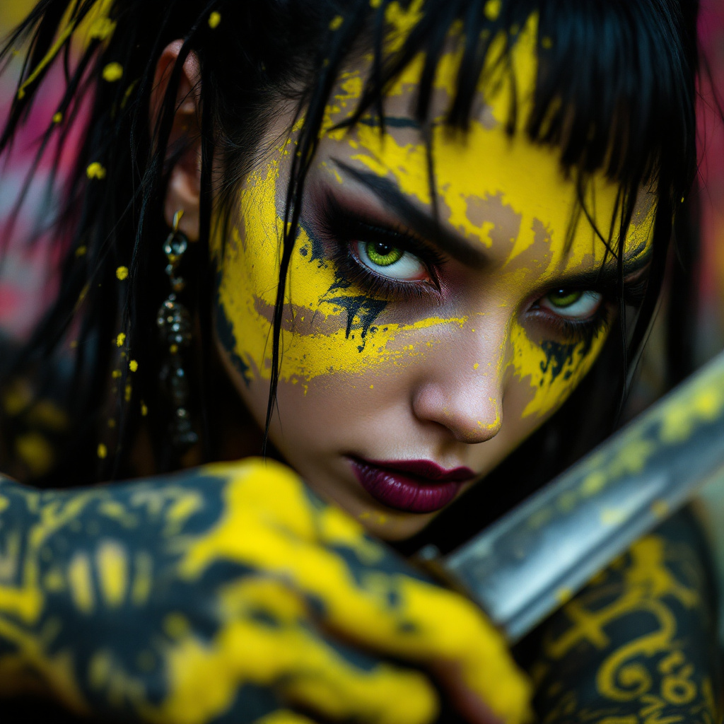 FLUX prompt: Editorial Vivienne Tam photography of a gothic punk rebel Japanese [woman] with ...