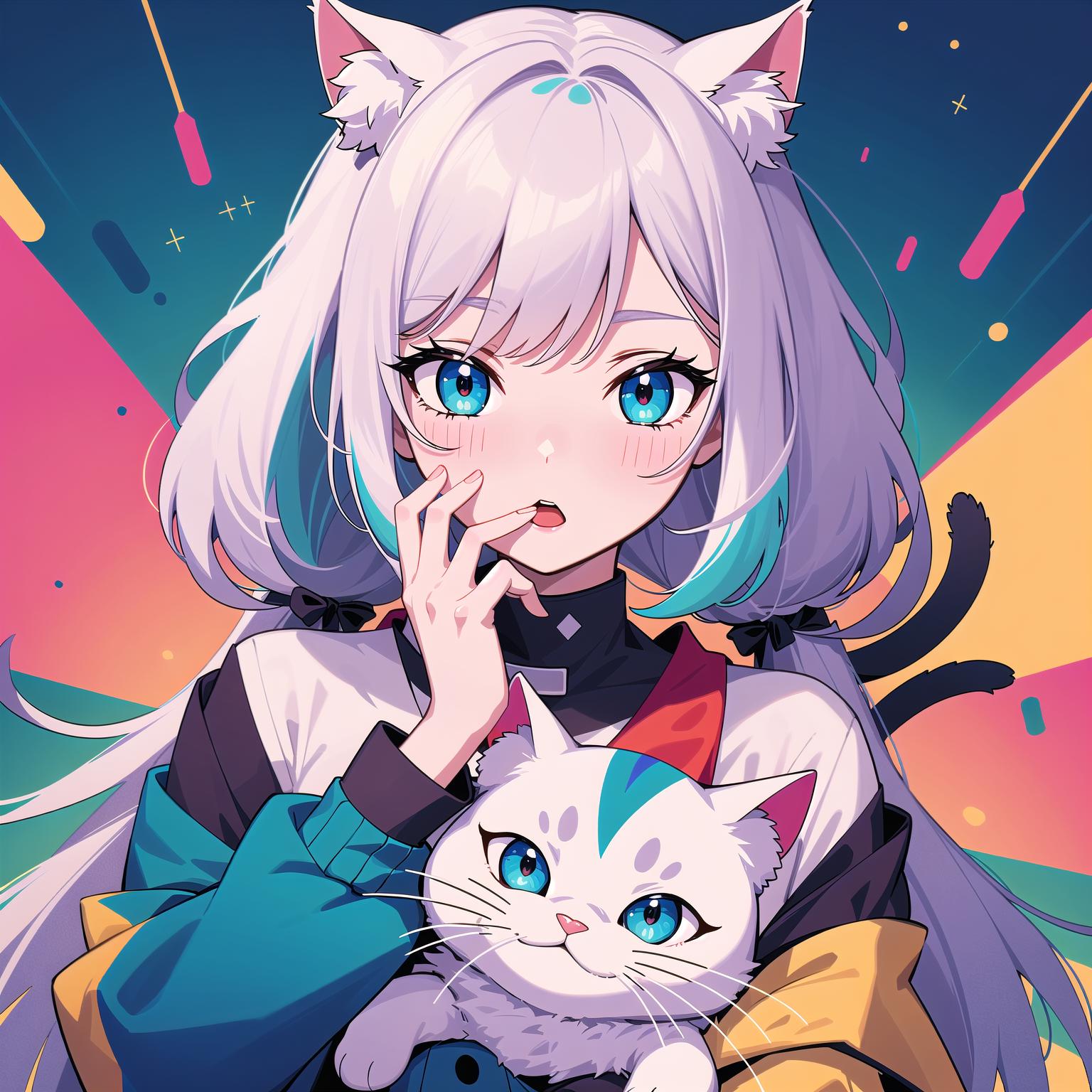 DreamShaper prompt: cats and girl, (colorful pop cute illustration:1.3), sd