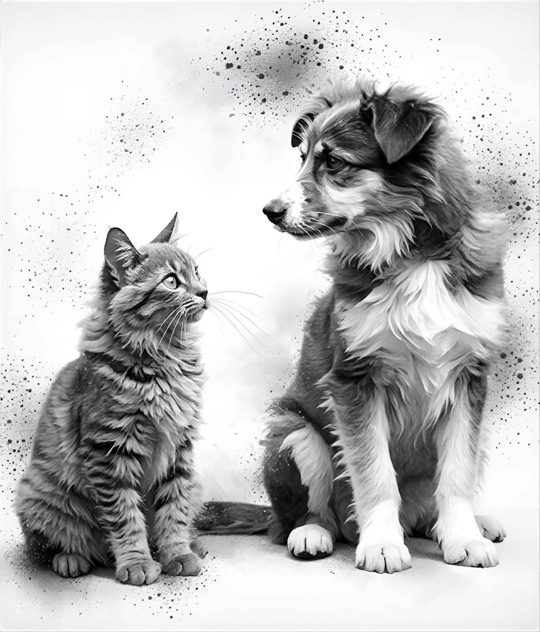 FLUX prompt: black and white illustration, a curious cat with its ears perked up is looking a...