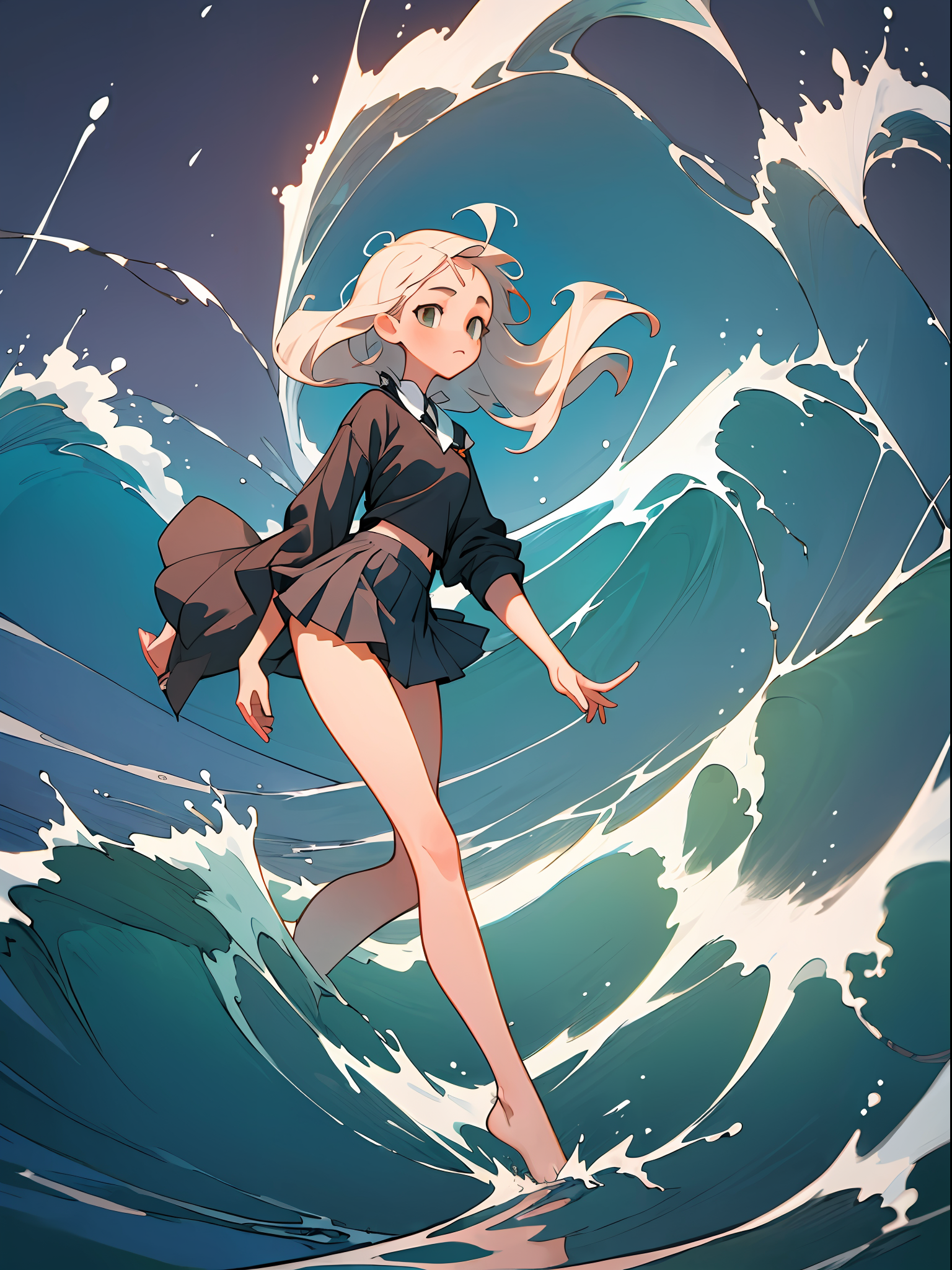 DreamShaper prompt: (Best quality, masterpiece), 1girl, the waves split in half, the girl walks in t...