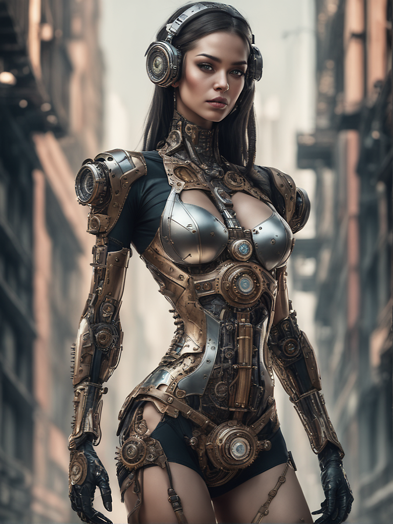 DreamShaper prompt: top model, full-length portrait, detailed face, symmetric, steampunk, cyberpunk,...