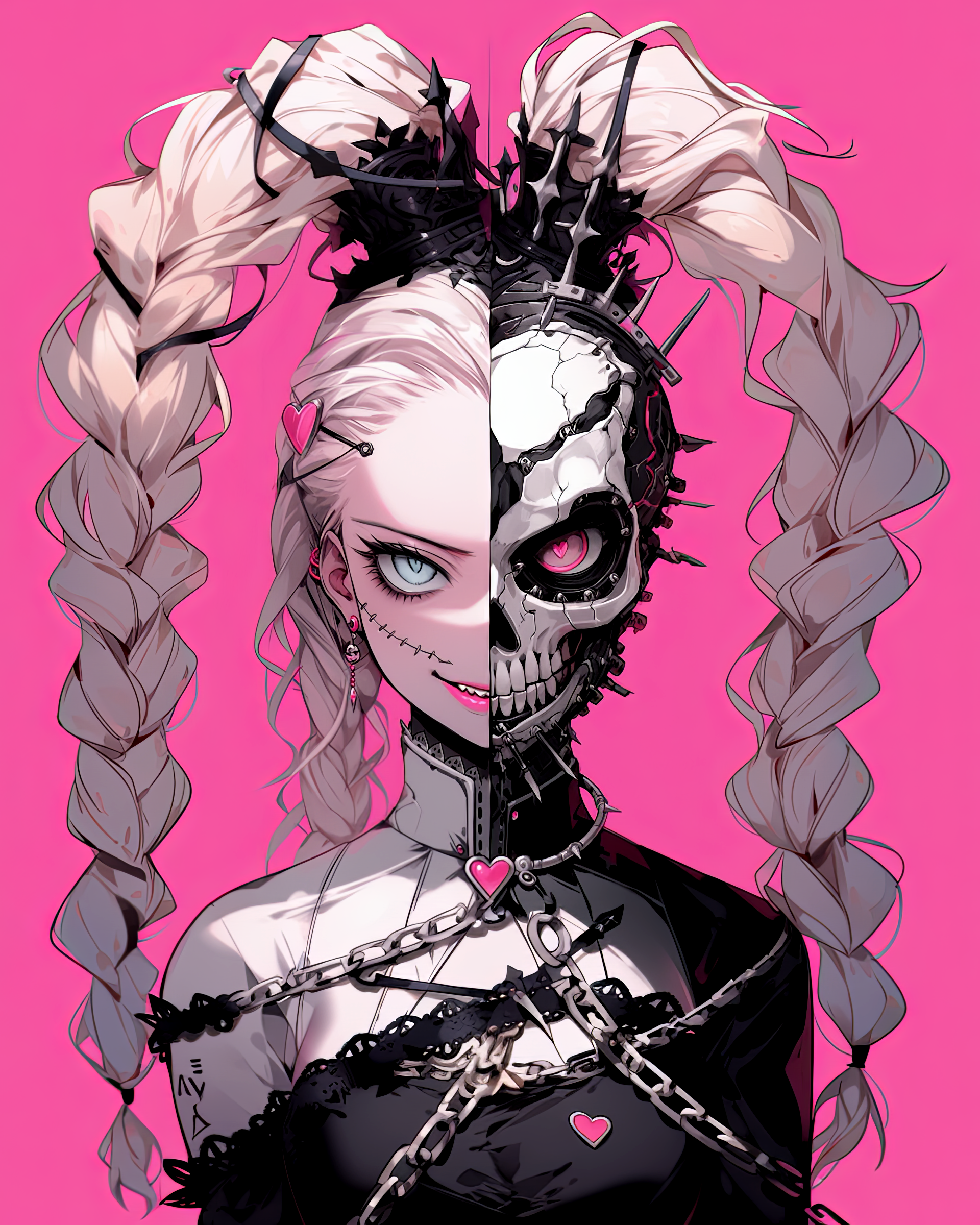 Midjourney prompt: barbie movie Margot Robbie hellraiser pinhead pink --ar 4:5 --s 750 --niji 5