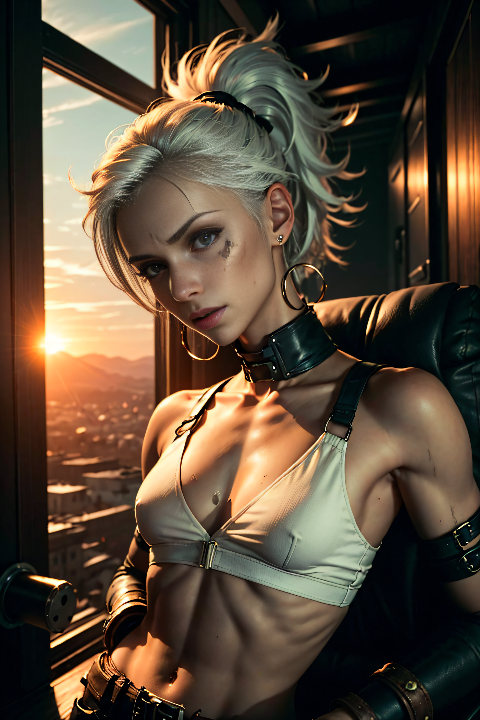 ReV Animated prompt: portrait photo of a stylish beautiful girl , in a dystopic environment, asymmetr...
