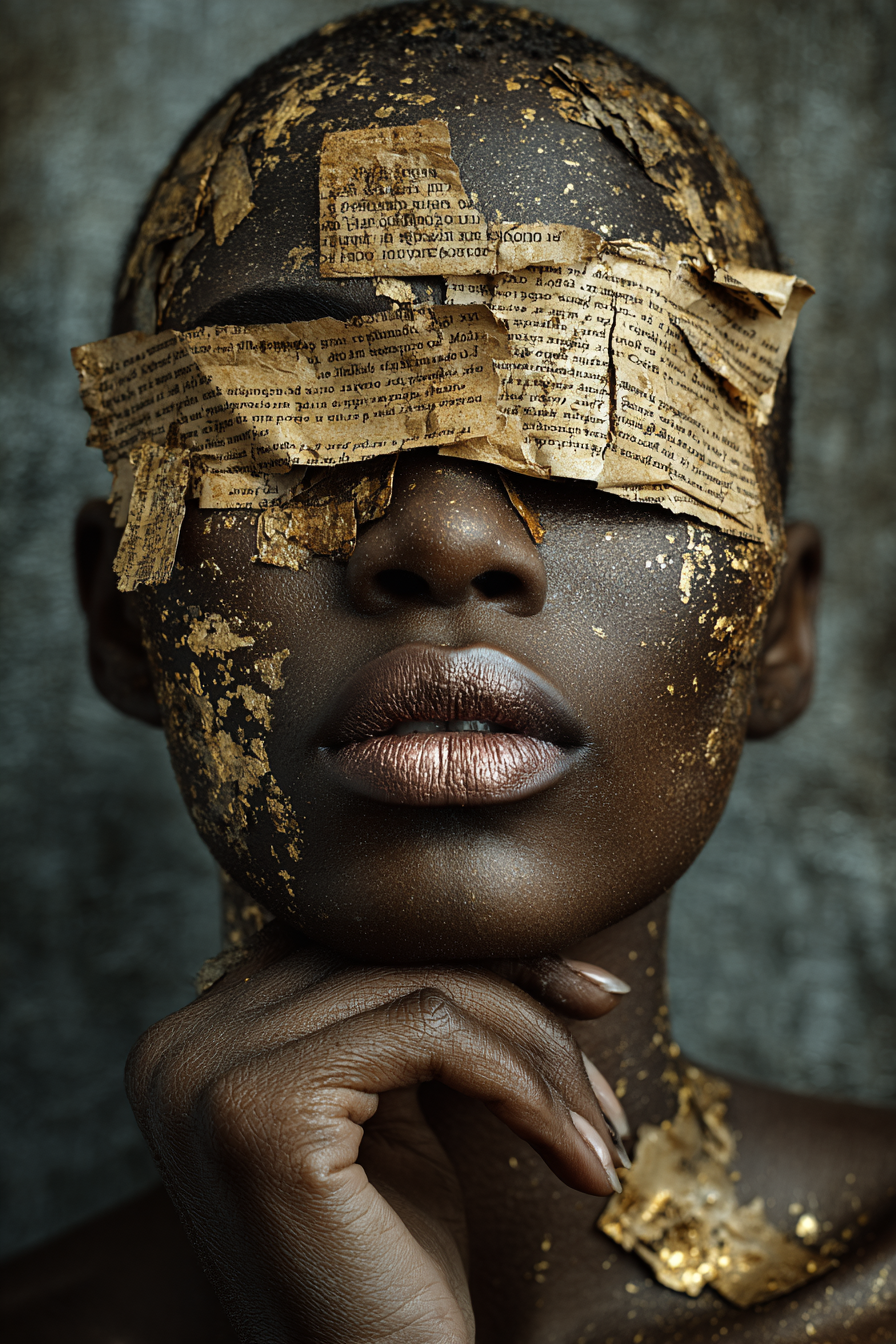 FLUX prompt: Dark-skinned woman, mid-20s, close-up portrait, with a thoughtful and contemplat...