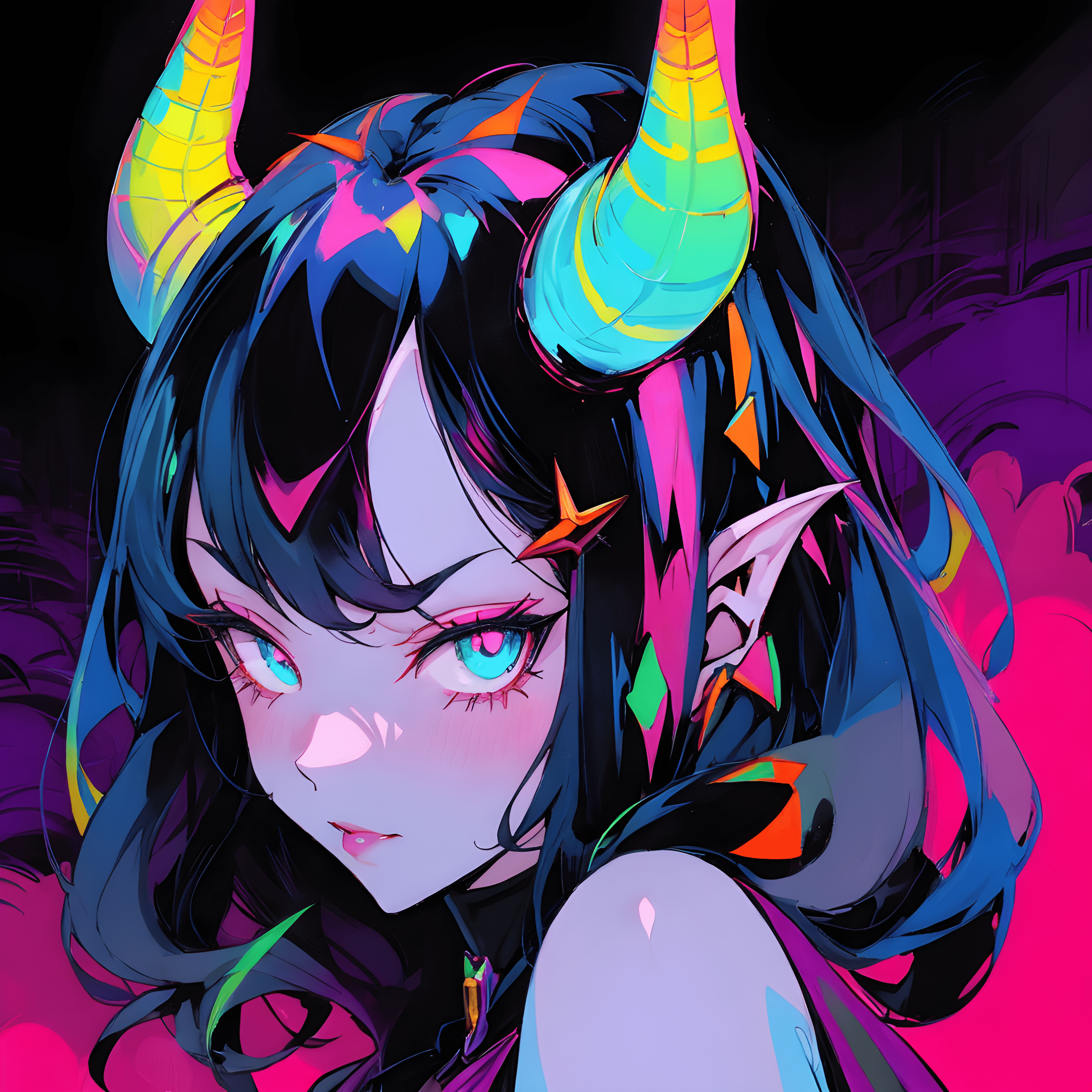 Counterfeit-V2.5 prompt: a girl with horns on her head, inspired by rossdraws, tumblr, lisa frank & sho m...